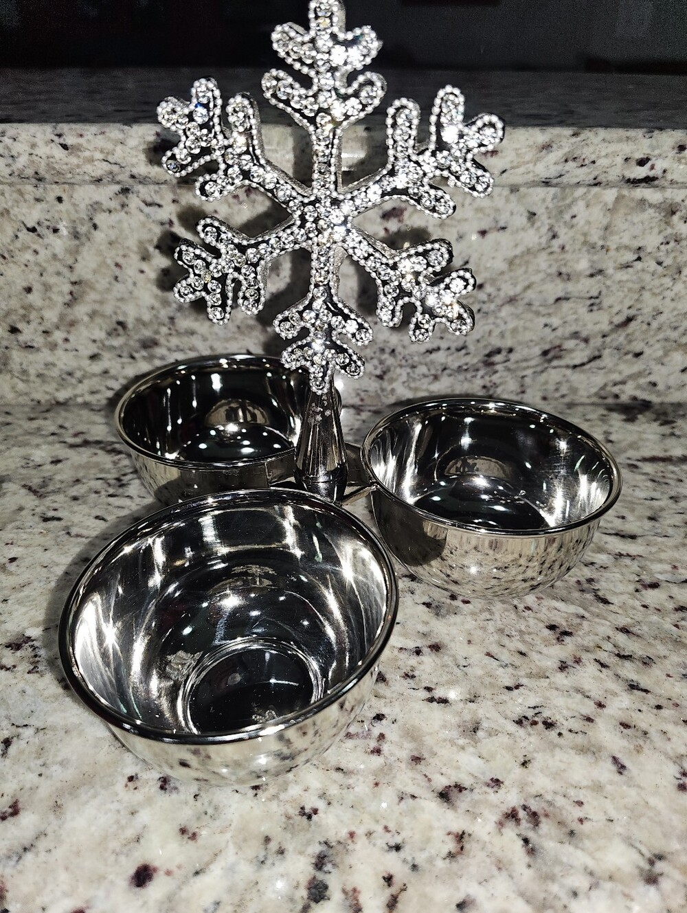 Metal Snowflake Jeweled Serving Trio Bowl